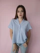 Рубашка женская Oversize укороченная в белую полоску Pigalle Голубая 11414 XS (40-42) - изображение 3