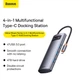 USB-хаб Baseus Metal Gleam Series 4-in-1 Multifunctional Type-C HUB Docking Station Type-C to USB3.0x4 Grey (WKWG070013) - зображення 7
