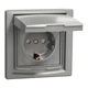 Розетка с заземлением, зах. шторками и крышкой IP44 Asfora Schneider Electric алюминий EPH3100361 - изображение 1