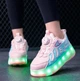 Роликовые кроссовки для девочек с LED подсветкой розовые на 4-х колесах (DL133) Р.34(21.4см) - изображение 2
