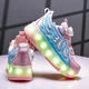 Роликовые кроссовки для девочек с LED подсветкой розовые на 4-х колесах (DL133) Р.34(21.4см) - изображение 4