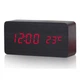 Годинник-будильник Wood Clock C-1299 термометр корпус чорне дерево цифри червоні - зображення 1