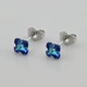 Серьги с кристаллами Swarovski 53228 размер 7х7 мм цвет сапфировый вес 1.0 г позолота Белое Золото - изображение 1