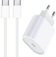 Комплект швидкого заряджання для Apple iPhone 15 16 Plus Pro Max, Samsung, Xiaomi, Huawe, i Meizu Мережний зарядний пристрій Блок Type-C 20W USB-C Power Adapter, Кабель зарядки Type -C to Type-C (USB-C to USB-C) 1м White - зображення 1
