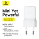 Мережевий зарядний пристрій Baseus Palm Fast Charger 1C 20W EU Moon White (with Baseus Mini White Cable USB-C to USB-C 60W (20V/3A) 1m Moon White) (P10111602213-01) - изображение 8