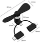 Міні вентилятор 3в1 Portable Mini Fan Type C \ Lightning \ Micro USB Black - изображение 3