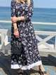 Стильное платье рубашка на пуговицах миди длина цветочный принт 42-46 темно синий KM 50181 - изображение 5