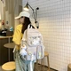 Рюкзак городской спортивный корейский со значками и игрушкой-брелоком утка-гусь мишка тедди беар в комплекте Бежевый - изображение 5
