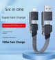 Кабель для швидкого заряджання 1м 6-в-1 Lightning Type-C MicroUSB 100W Чорний - зображення 2