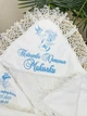 Крестильный набор для мальчика Family Tradition велюровая махра велюр трикотаж с вышивкой и кружевом белый Ангелы Николки - изображение 3