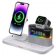 Беспроводная зарядная док станция 5в1 MagSafe докстанция для Apple iPhone 8 X 11 12 13 14 Pro Max Mini Plus быстрая магнитная зарядка для айфон наушников AirPods и часы Apple Watch с часами подсветкой и будильником Black C09-W - изображение 7