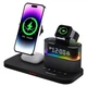 Беспроводная зарядная док станция 5в1 MagSafe докстанция для Apple iPhone 8 X 11 12 13 14 Pro Max Mini Plus быстрая магнитная зарядка для айфон наушников AirPods и часы Apple Watch с часами подсветкой и будильником Black C09-B - изображение 7