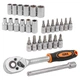 Набор головок и бит с трещоткой 28пр. 1/4'' (4-13мм, Torx:T10, 15, 20, 25, 30, Hex:3-6мм, SL:4, 5.5, 7мм, PH1, 2) в - изображение 2