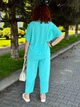 Брючный летний костюм женский свободного кроя больших размеров (штаны+рубашка) креп жатка 64-66 ментоловый - изображение 8