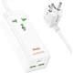 Мережевий фільтр Hoco AC9A 2500 Вт 2 USB 1 розетка 1 Type-C заряджання 30 Вт 1.5 м білий - зображення 1
