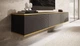 Тумба под телевизор ROYAL 2, с рифлеными фасадами (175×30×32 см), черный/золото - изображение 2