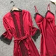 Комплект піжамний домашній жіночий атласний халат сорочка топ шортики Ketrin червоний розмір M - зображення 3