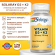Вітаміни D3 та K2 без сої Solaray 120 рослинних капсул - зображення 4