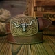 Ремінь у стилі Western Cowboy 120 см. з гравіюванням орнамент, голова бика та заклепки dark brown, 160549_sh - зображення 1