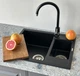 Кухонная мойка гранит GRANADO Samora black shine (0901) + сифон двойной для кухонной мойки Nova с эксцентриком - изображение 2