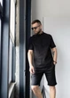 Мужской комплект из льна MonsterBrand 5XL (60) Черный, рубашка и шорты - изображение 3