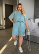 Костюм жіночий літній оверсайз з двунитки Penye (футболка + шорти) 695160 Бирюзовый 54-56 - изображение 3