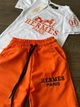 Детский костюм Hermes на мальчика (футболка+шорты) 104-110 см белый с оранжевым - изображение 4