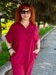 Брючний літній костюм жіночий вільного крою великих розмірів (штани+сорочка) креп жатка 52-54 бордовий - зображення 3