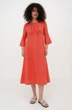 Лляна міді сукня для великих фігур зі складками однотонна Індіра (Plus size). Червоний, р.56, код 0456/56/998 - изображение 2
