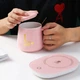 Чашка керамическая с платформой для подогрева в подарочном наборе + ложка LuckyCup 400 мл 55°С Розовая - изображение 5