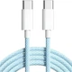 Кабель Foxconn Type-C-Type-C Woven 60W тканинний 1м для швидкого заряджання Apple + ключ для SIM-карти Light Blue - зображення 2