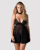 Бебі-дол та стрінги та чокер чорного кольору Obsessive Donarella babydoll & thong розміри XS/S - зображення 1