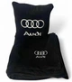 Плед и подушка в авто с вышитым логотипом AUDI черный флис 260г/м2 размер S - изображение 1