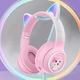 Бездротові Bluetooth 5.3 навушники з котячими LED вушками, що світяться, Nectronix AKZ-01 micro SD AUX Hi-Fi Stereo 40 мм 10 мВтх2 Рожеві - зображення 2
