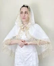 Женская накидка-палантин для храма Family Tradition шифон с кружевом 70 см белая Солнечная нежность - изображение 1