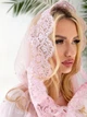 Женская накидка-палантин для храма Family Tradition сетка с кружевом и стразами розовая Розовая жемчужина - изображение 6