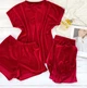 Пижама женская велюровая тройка футболка штаны шорты Zarina L-XL красный - изображение 8