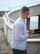 Рубашка мужская летняя в полоску Casual рубашки мужские из хлопка Teamv Голубая S - изображение 7