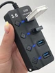 Хаб USB 3.0 длинный кабель USB 1.2 м на 4 порта концентратор Черный USB-хаб HUB с выключателями Черный - изображение 2