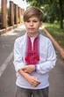 Вишиванка для хлопчика 6–13 років, льон, біла, трансформер рукав, домоткані вставки ,116-122, Білий з червоним - зображення 2