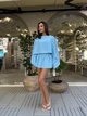 Женский костюм тройка шорты-юбка+топ+накидка 46-48 голубой (907) - изображение 3