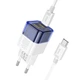 Сетевое зарядное устройство HOCO C125A Transparent 1C PD20W + Type-C to Type-C (Transparent blue) (192188) - изображение 3
