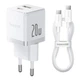 Мережевий зарядний пристрій Baseus Palm Fast Charger Type-C+USB 20W + Cable Type-C to Type-C P10111608213-01 White - зображення 1