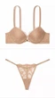 Комплект Victoria's Secret Rose Lace Push up Bra and Twinkle Strap Lave V-String Panty бежевый размер 34A-S - изображение 1