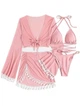 Комплект 4в1: раздельный купальник, парео, юбка с бахромой ELEGANCE BEACH SET розовый размер L - изображение 8