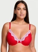 Комплект белья (лиф+трусики стринги) с кружевом Victoria's Secret Tease Lace-Trim 70B/XS красный - изображение 2