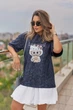 Модная футболка тай-дай Labubu "Kitty", темно-синий 42-44 - изображение 3