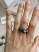 Кольцо из бусин с керамической бусиной рыбкой темно-зеленого красного цвета. ( 2663216021) - изображение 2