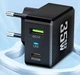 Бічний настінний Зарядний пристрій Блок живлення для телефону BK306 35W USB QC3 + Type-C Зарядка для Samsung, iPhone, Xiaomi, Redmi, Huawei, Realme Придиванний Black - зображення 2