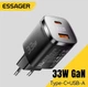 Зарядний пристрій Essager 33W GaN TypeC USB Цифровий дисплей PD+QC Швидка зарядка для Apple iPhone, iPad, MacBook, Samsung, Xiaomi, для ноутбуків Black - зображення 1